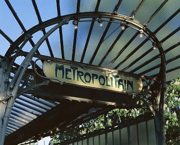 Close-up of Metropolitain (metro) station entrance, art nouveau style, Paris