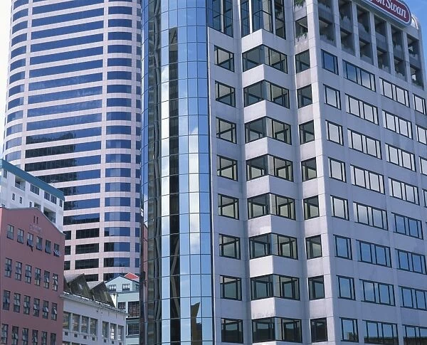 Close-up of modern buildings in the downtown area of