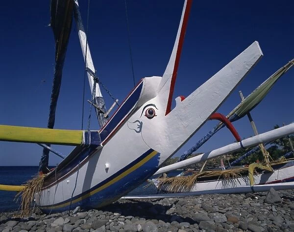 Close-up of the prow of an outrigger fishing boat on