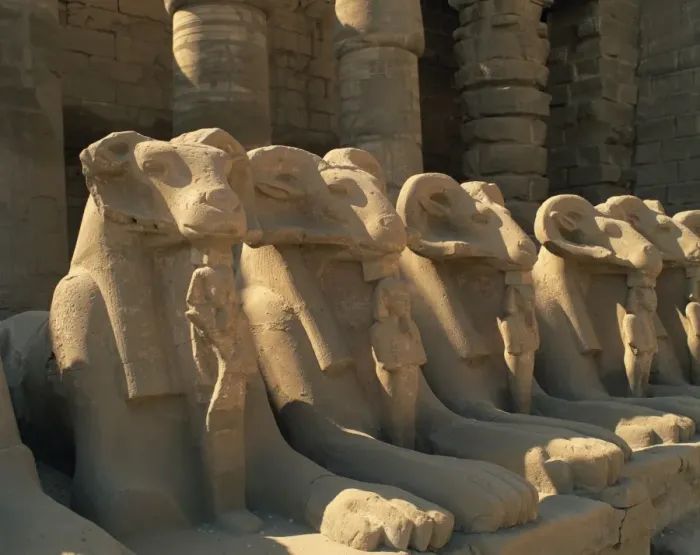 Framed Print : Close-up of the ram-headed sphinxes of the Processional Avenue, at the Temple of Karnak Framed Print : Close-up of the ram-headed sphinxes of the Processional Avenue, at the Temple of Karnak