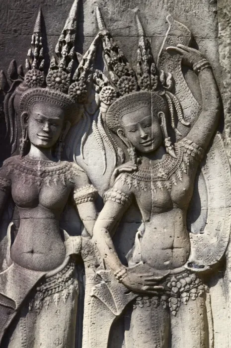 Framed Print : Close-up of relief sculpture of Apsara, heavenly dancer of the Khmer Kingdom Framed Print : Close-up of relief sculpture of Apsara, heavenly dancer of the Khmer Kingdom