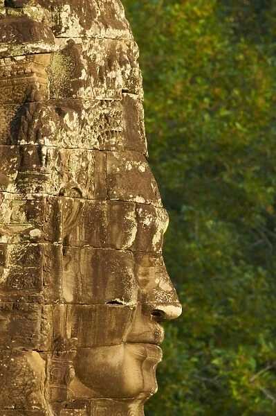 Close-up of sculpture, Bayon temple, dating from the 13th century, Angkor