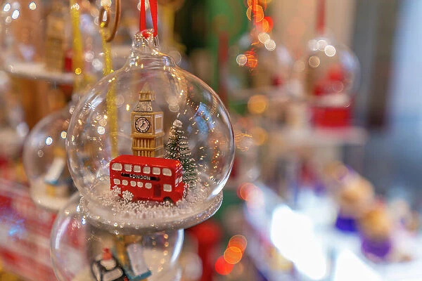 Close-up of souvenirs and Christmas decorations near St. Paul's Cathedral, London, England, United Kingdom, Europe