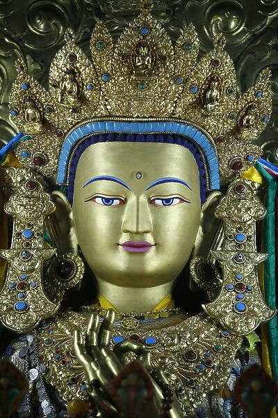 Close-up of a statue of the Buddha Maitreya, Kathmandu, Nepal, Asia