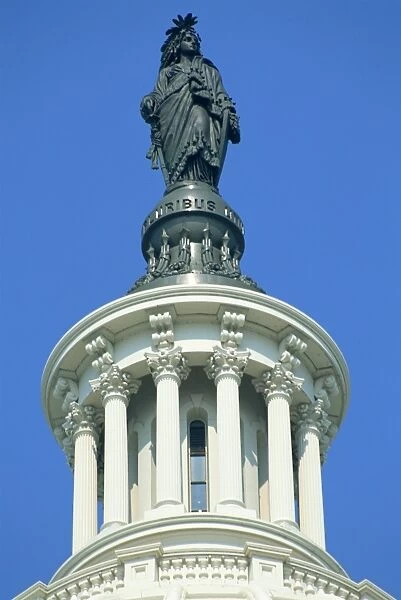 Close-up of the statue on top of the Capitol in Washington D