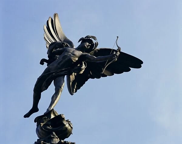 Close-up of the statue of Eros on the Shaftesbury Memorial, Piccadilly Circus