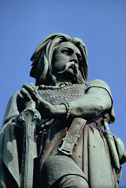 Close-up of statue of Vercingetorix, at Alise-Ste-Marie, in Bourgogne, France, Europe