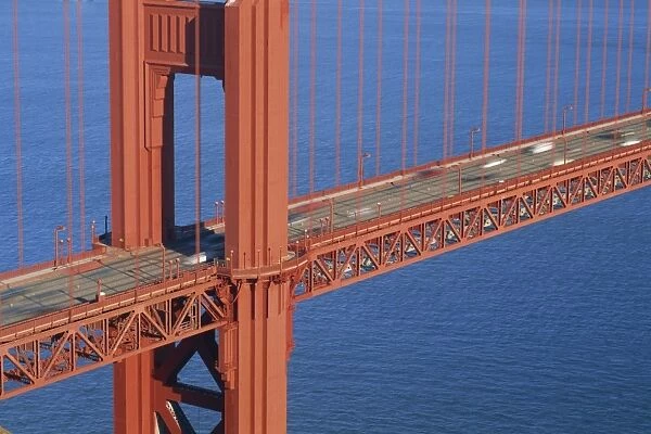 Close-up of traffic crossing the Golden Gate Bridge