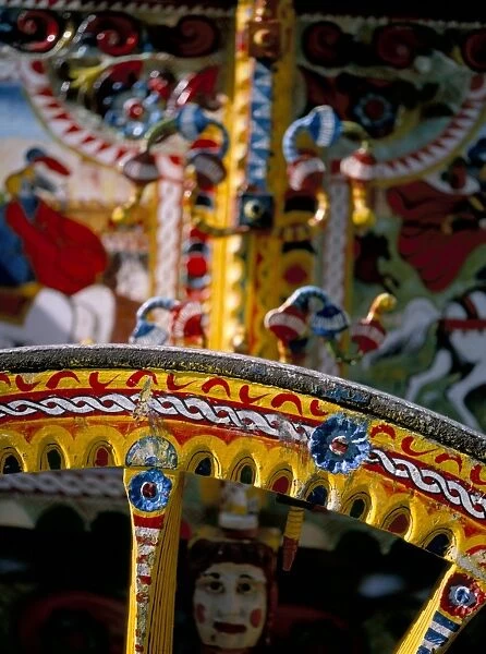 Close-up of typical brightly painted cart