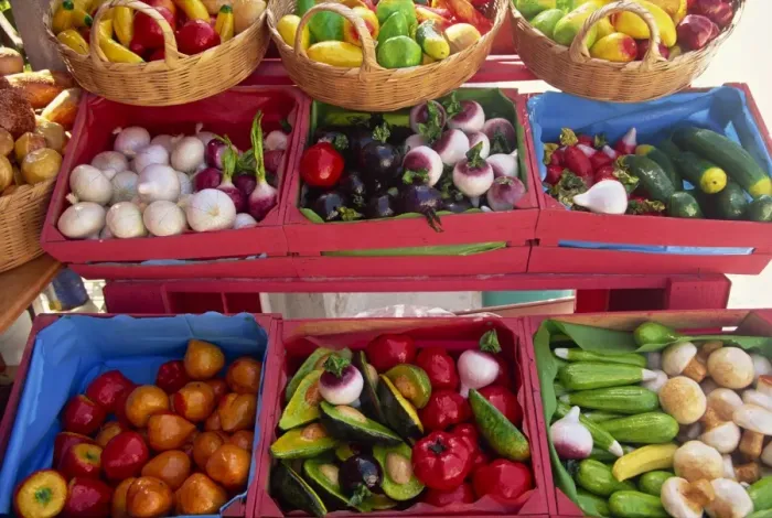 Framed Print : Close-up of vegetables for sale on market stall Framed Print : Close-up of vegetables for sale on market stall