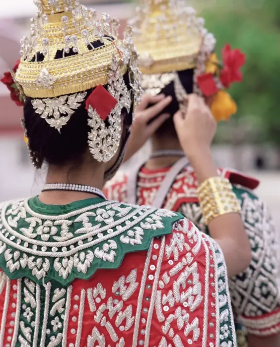 Framed Print : Close-up of the back view of two dancers in traditional