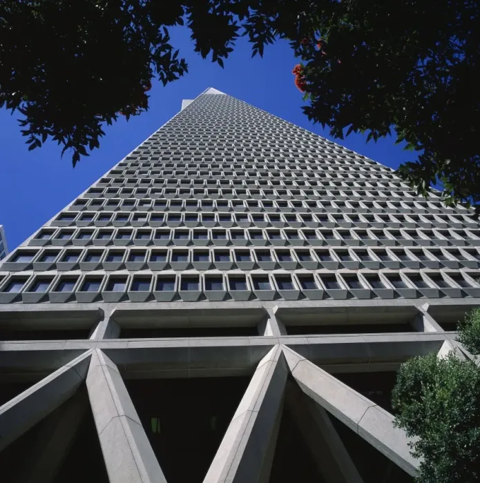 Framed Print : Close-up view looking straight up at the Transamerica Pyramid Framed Print : Close-up view looking straight up at the Transamerica Pyramid