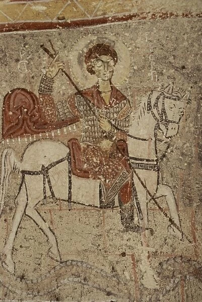 Close-up of wall painting (fresco) of St