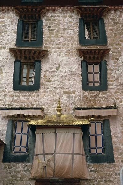 Close-up of window architecture in a building in Lhasa, Tibet, China, Asia