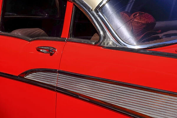 Close view of red vintage car, Havana, Cuba, West Indies, Central America