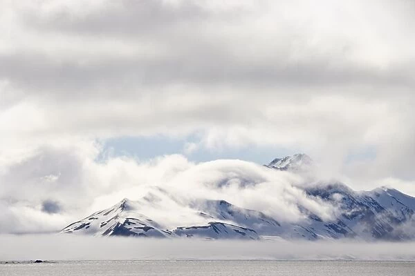 Cloud-covered mountains near Hornsund, Svalbard Islands, Arctic, Norway, Europe