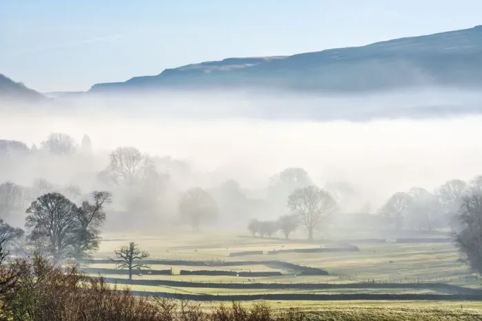 Framed Print : Cloud inversion in mid-winter at Buckden village in Upper Wharfedale, The Yorkshire Dales, Yorkshire, England, United Kingdom, Europe Framed Print : Cloud inversion in mid-winter at Buckden village in Upper Wharfedale, The Yorkshire Dales, Yorkshire, England, United Kingdom, Europe