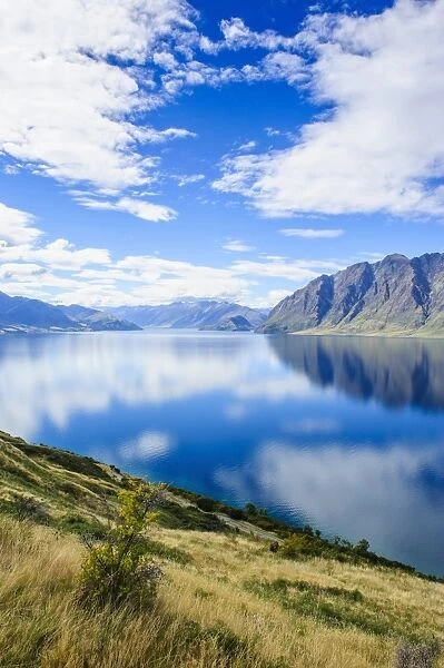 Cloud reflections in Lake Hawea, Hst Pass, South Island, New Zealand, Pacific