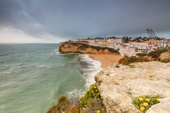 Framed Print : Clouds on Carvoeiro village surrounded by sandy beach and turquoise sea, Lagoa Municipality Framed Print : Clouds on Carvoeiro village surrounded by sandy beach and turquoise sea, Lagoa Municipality