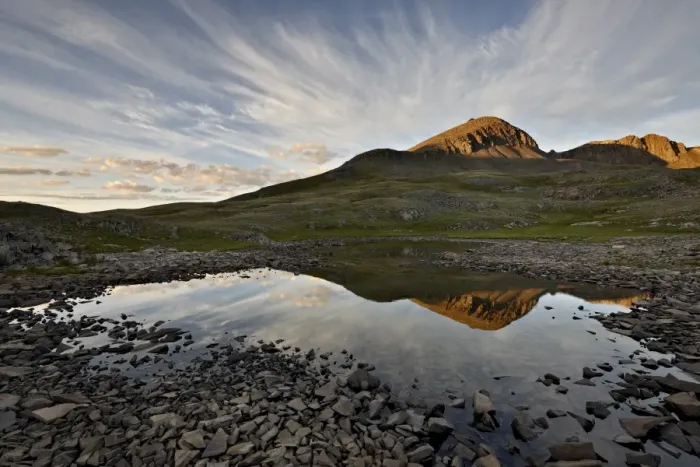 Framed Print : Clouds at dawn reflected in an Alpine tarn, San Juan National Forest, Colorado, United States of America, North America Framed Print : Clouds at dawn reflected in an Alpine tarn, San Juan National Forest, Colorado, United States of America, North America