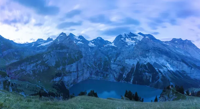 Framed Print : Clouds at dusk over Oeschinensee lake, Bernese Oberland, Kandersteg, Canton of Bern Framed Print : Clouds at dusk over Oeschinensee lake, Bernese Oberland, Kandersteg, Canton of Bern