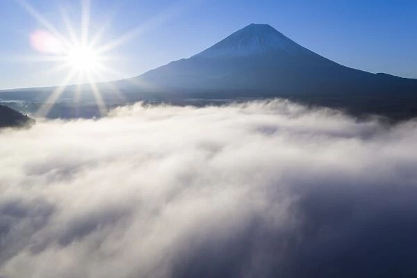 Clouds over Lake Ashinoko with Mount Fuji behind, Fuji-Hakone-Izu National Park, Hakone