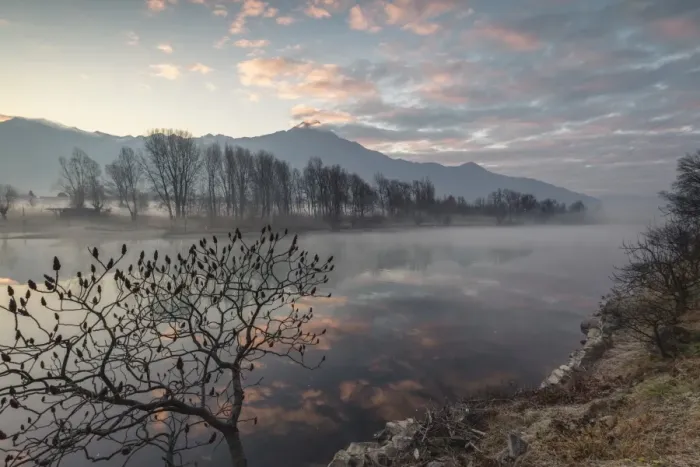 Framed Print : Clouds reflected in River Mera at dawn, Sorico, Como province, Lower Valtellina, Lombardy Framed Print : Clouds reflected in River Mera at dawn, Sorico, Como province, Lower Valtellina, Lombardy