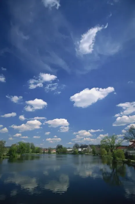 Framed Print : Clouds reflected in a tranquil fishpond in the town of Telc in South Moravia Framed Print : Clouds reflected in a tranquil fishpond in the town of Telc in South Moravia