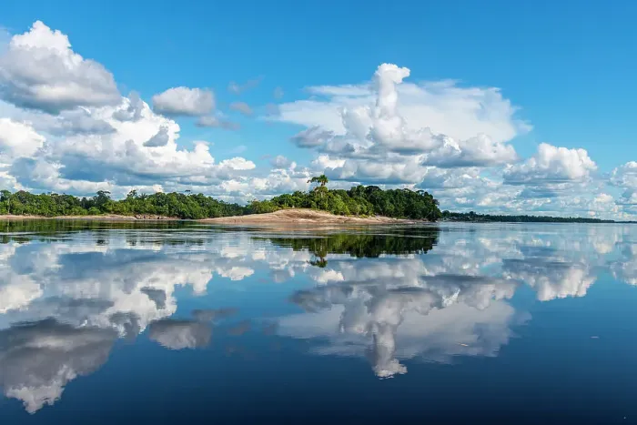 Framed Print : Clouds reflecting in the Rio Negro, southern Venezuela, South America Framed Print : Clouds reflecting in the Rio Negro, southern Venezuela, South America