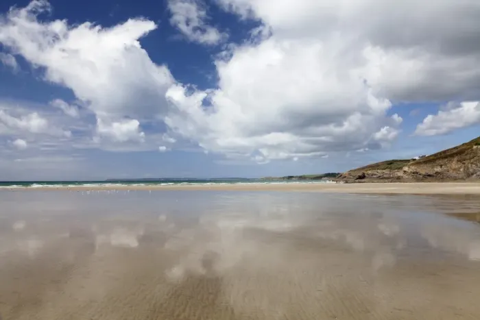 Framed Print : Clouds reflecting in the water at the beach of Pentrez Plage, Finistere, Brittany, France, Europe Framed Print : Clouds reflecting in the water at the beach of Pentrez Plage, Finistere, Brittany, France, Europe