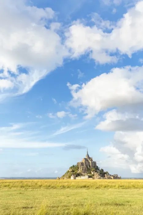 Framed Print : Clouds in the sky and grass in the foreground, Mont-Saint-Michel, UNESCO World Heritage Site Framed Print : Clouds in the sky and grass in the foreground, Mont-Saint-Michel, UNESCO World Heritage Site