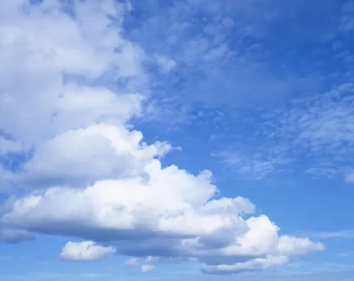 Framed Print : Cloudscape of white clouds in blue skies