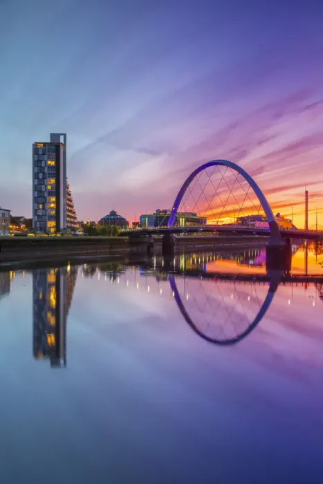 Framed Print : Clyde Arc (Squinty Bridge) at sunset, River Clyde, Glasgow, Scotland, United Kingdom Framed Print : Clyde Arc (Squinty Bridge) at sunset, River Clyde, Glasgow, Scotland, United Kingdom