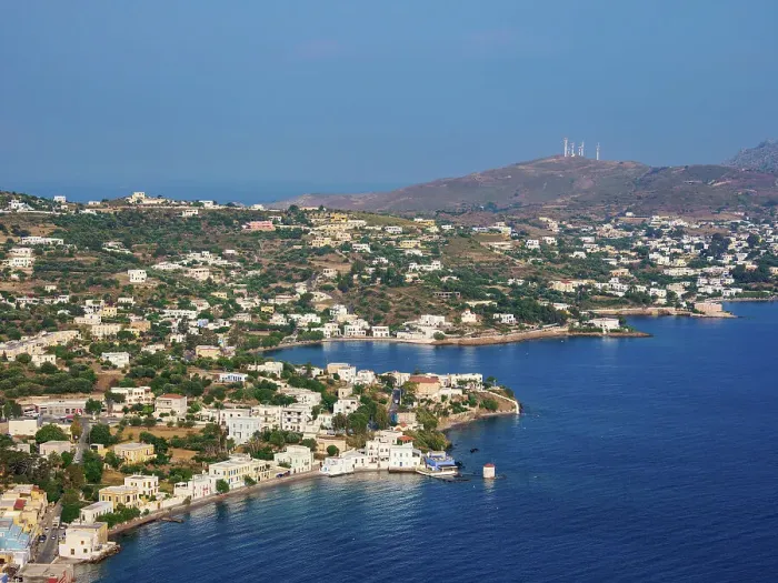 Framed Print : Coast of Agia Marina, elevated view, Leros Island, Dodecanese, Greek Islands, Greece, Europe
