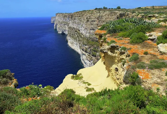 Framed Print : Coastal clifftop landscape view westwards at Ta Cenc cliffs, island of Gozo, Malta, Mediterranean, Europe Framed Print : Coastal clifftop landscape view westwards at Ta Cenc cliffs, island of Gozo, Malta, Mediterranean, Europe
