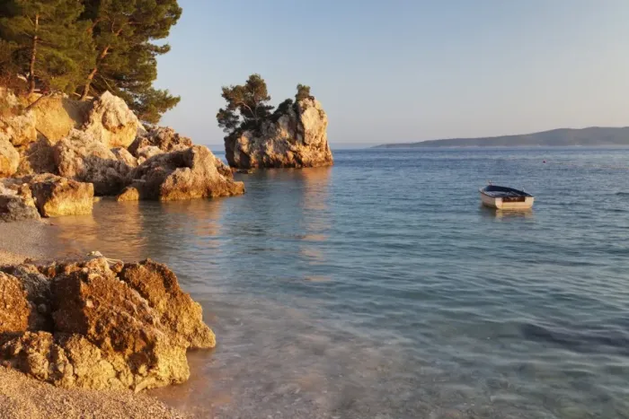 Framed Print : Coastal landscape with a rock and a rowing boat, Brela, Makarska Riviera, Dalmatia, Croatia, Europe Framed Print : Coastal landscape with a rock and a rowing boat, Brela, Makarska Riviera, Dalmatia, Croatia, Europe