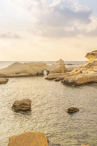 Coastal seascape at sunset in Paphos, Cyprus, Europe