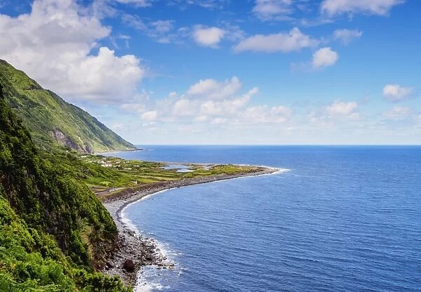 Coastal view towards the Faja dos Cubres, Sao Jorge Island, Azores, Portugal, Atlantic