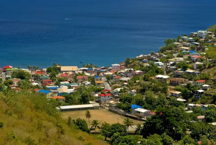 Framed Print : Coastal village, Anse La Raye, St. Lucia, Windward Islands, West Indies
