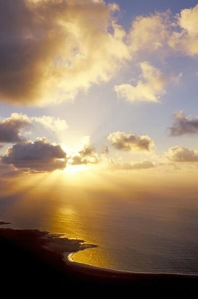 Coastline under dramatic sky, near El Mirador del Rio, Lanzarote, Canary Islands