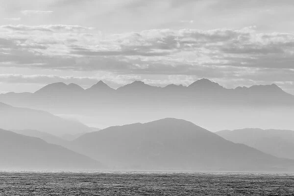 The coastline of Kaikoura in black and white, South Island, New Zealand, Pacific