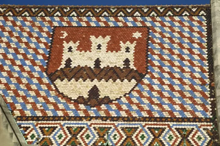 Framed Print : Coat of arms on glazed tile roof, St. Marks church, Zagreb, Croatia, Europe Framed Print : Coat of arms on glazed tile roof, St. Marks church, Zagreb, Croatia, Europe
