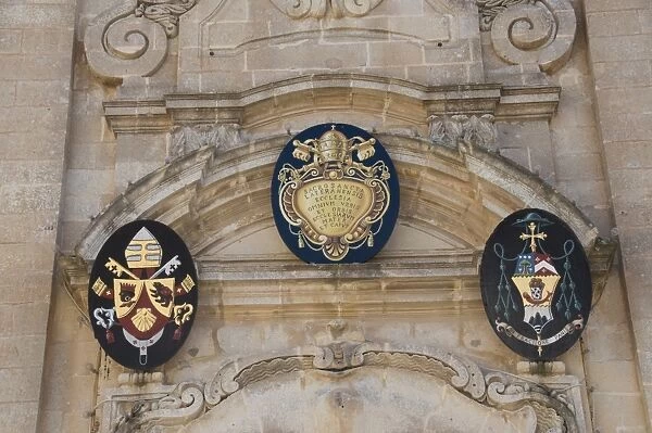Coat of arms on St. Georges Basilica, Victoria (Rabat), Gozo, Malta, Europe
