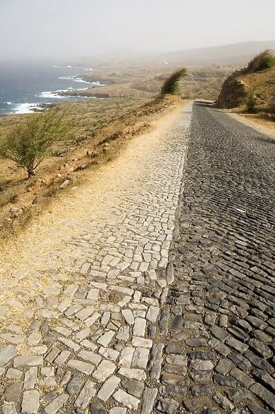Cobblestone road on north coast of Santiago, Cape Verde Islands, Atlantic Ocean, Africa