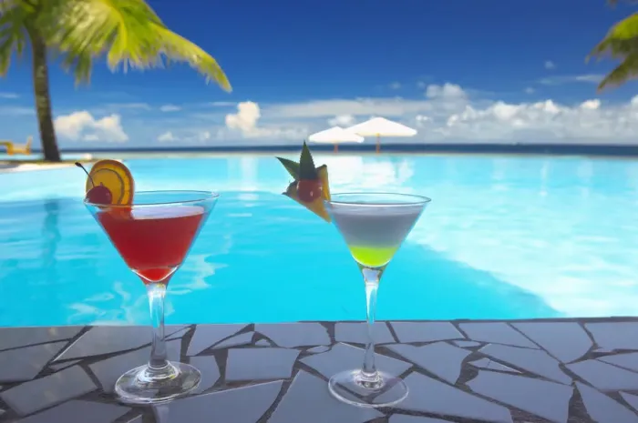 Framed Print : Cocktails by the pool, The Maldives, Indian Ocean, Asia