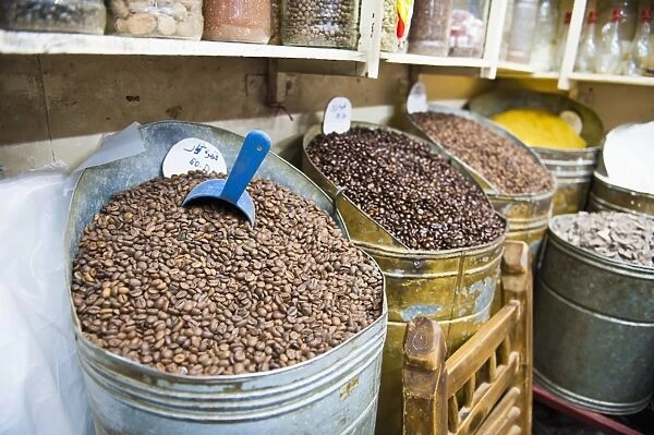 Coffee beans for sale in the souks of Marrakech, Morocco, North Africa, Africa
