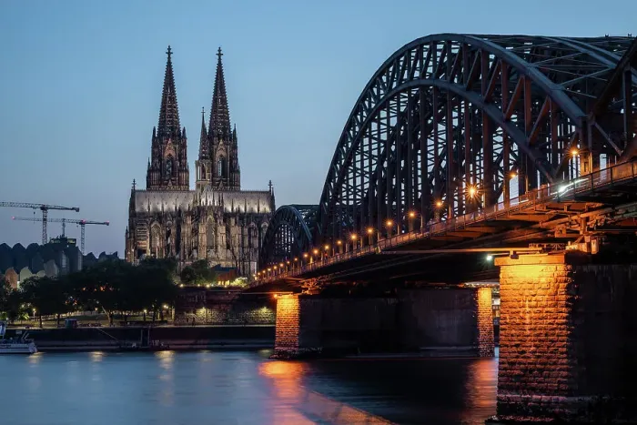 Framed Print : Cologne Cathedral, UNESCO World Heritage Site, and Hohenzollern Bridge at dusk, Cologne, North Rhine-Westphalia, Germany, Europe Framed Print : Cologne Cathedral, UNESCO World Heritage Site, and Hohenzollern Bridge at dusk, Cologne, North Rhine-Westphalia, Germany, Europe