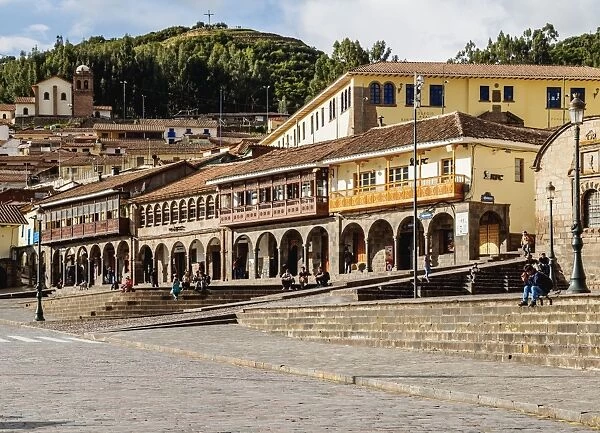 Colonial houses with balconies, Main Square, UNESCO World Heritage Site, Cusco, Peru