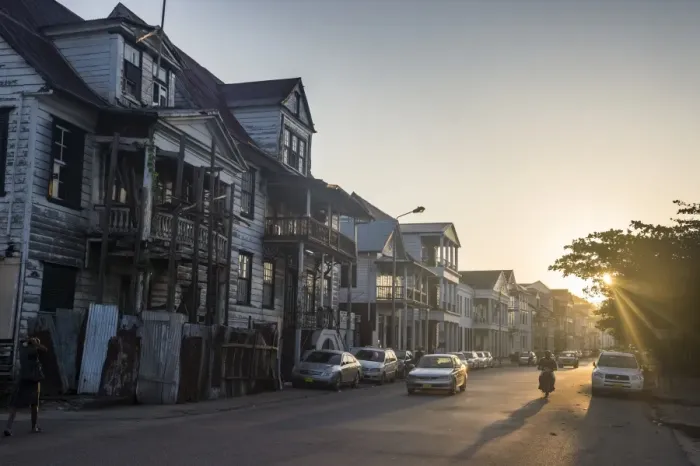 Framed Print : Colonial wooden buildings at sunrise, UNESCO World Heritage Site, Paramaribo, Surinam Framed Print : Colonial wooden buildings at sunrise, UNESCO World Heritage Site, Paramaribo, Surinam