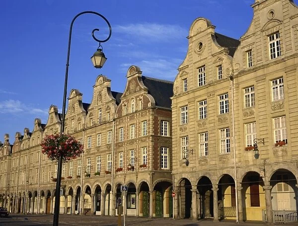 Colonnades of buildings in the town of Arras, Artois region, Nord Pas de Calais